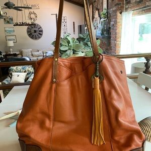 Will Leather Goods Orange Tote with Brown Accents